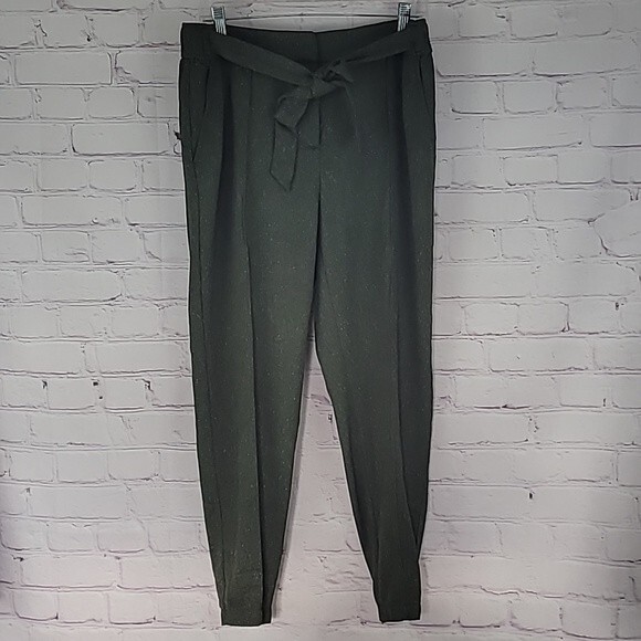 Loft Womens pants Size 10. Dark green speckled with elasticized waist and tie - Picture 1 of 8